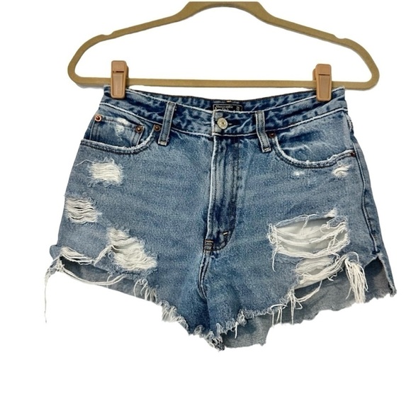 Abercrombie & Fitch Annie High Rise Distressed Shorts Womens 26 Jean Denim - Picture 1 of 4